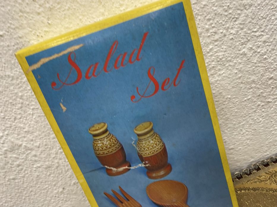 Салатен комплект дърво и керамика Salad Set 1970 Германия