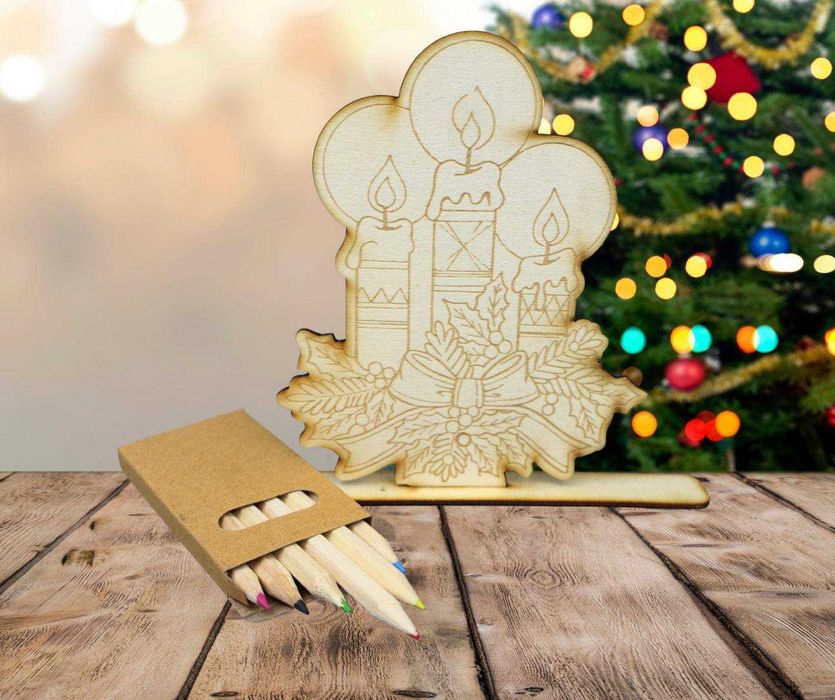 Дървена фигурка за оцветяване със стойка и моливи