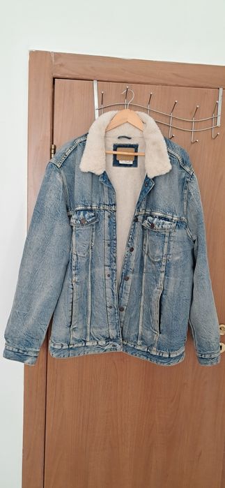 Мъжко дънково яке с каракул