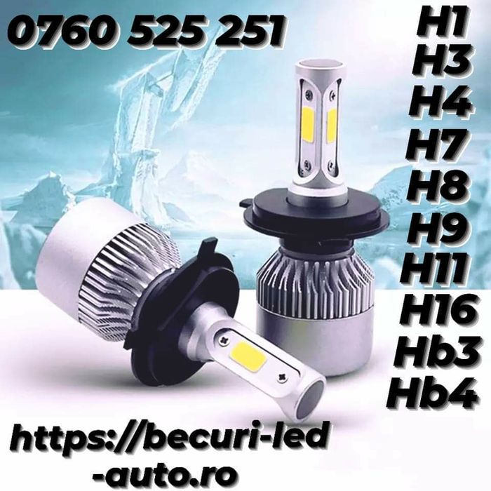 Becuri Led H1,H3,H4,H7,H8,H9,H10,H11,H16,Hb1,Hb2,,Hb3,Hb4,72W/16000LM/