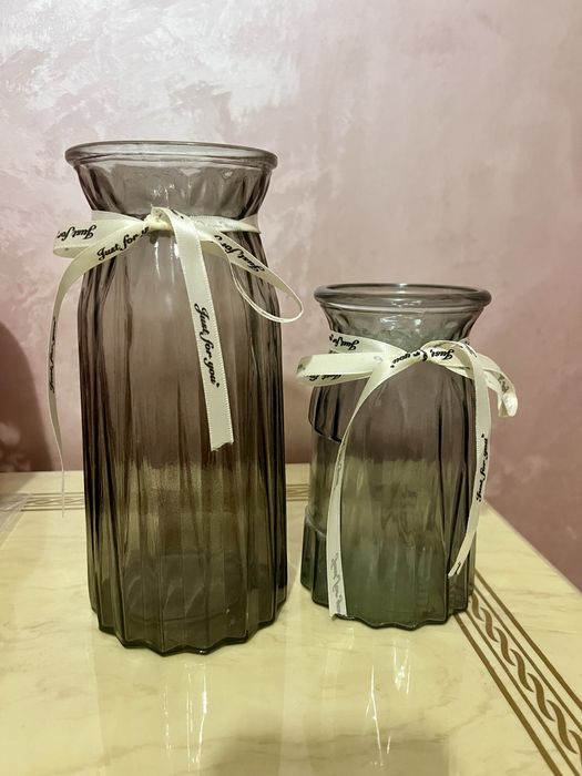 2 вазы набор серое стекло