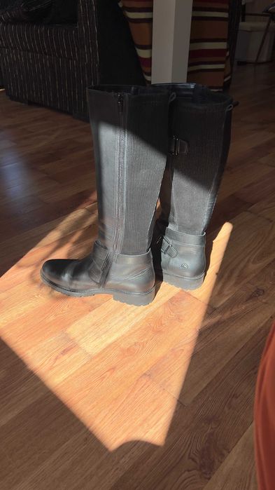 черни кожени ботуши Remonte, еластична горна част