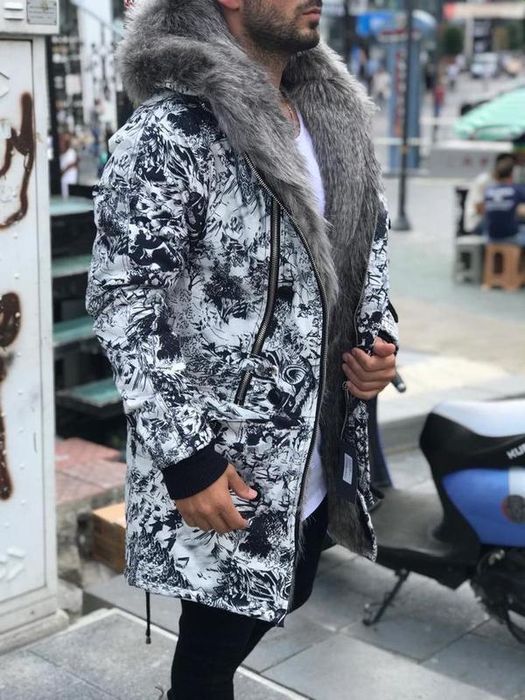 Parka lunga de iarna pentru barbati cu blana eco, L