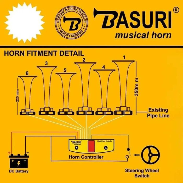 24V 130dB музикална с 22 мелодии въздушна тромба с 6 тръби BASURI 4.0