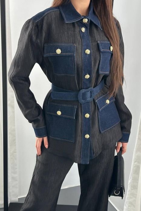 Дамски сет от две части – риза с колан и панталон, елегантен модел