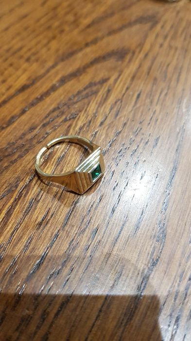 Inel argint 925,suflat aur si piatra smarald verde superb,reglabil