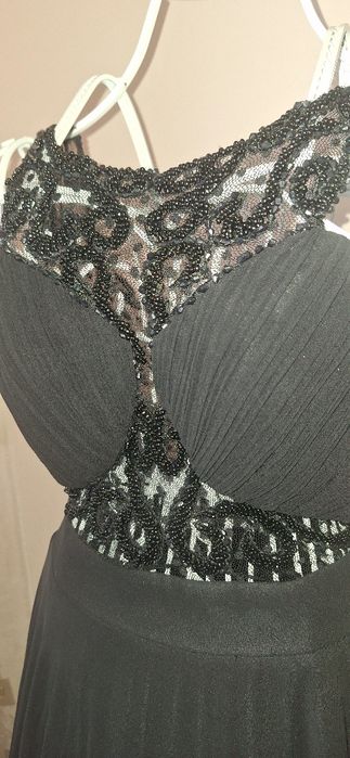 Черна Бална Дълга Рокля с Тюл - S