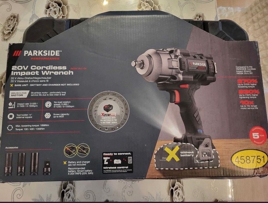 5г. ГАРАНЦИЯ
Безчетков гайковерт PARKSIDE PASSP 20-Li C4