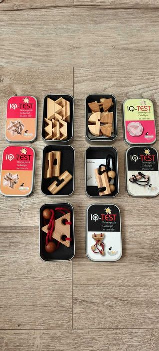 Lot 5 puzzle-uri IQ Test din lemn - jocuri de logica