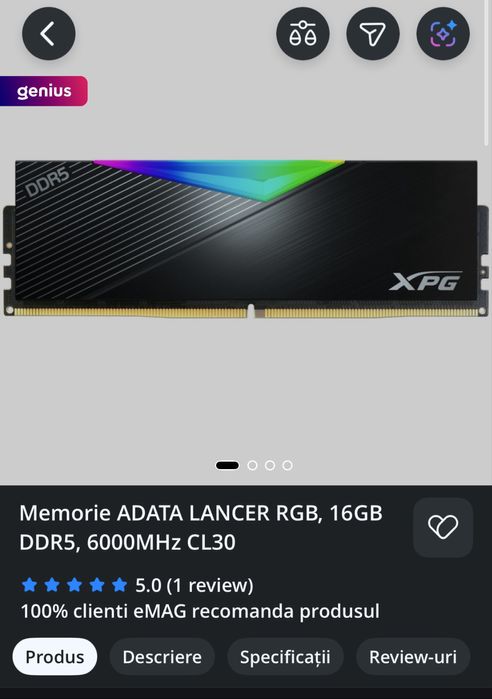 Memorie ADATA LANCER RGB, 16GB DDR5, 6000MHz CL30