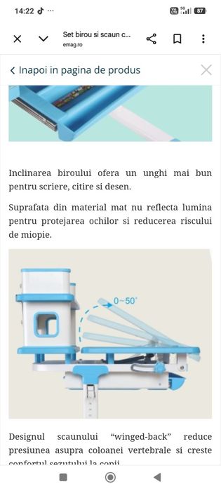 Set birou măsuță cu scaun pentru copil ergoK Toska