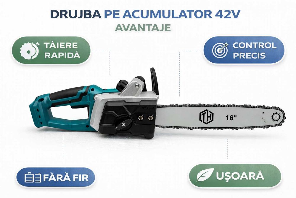 Drujba pe acumulator THO 42V lama 16 inch + 2 baterii