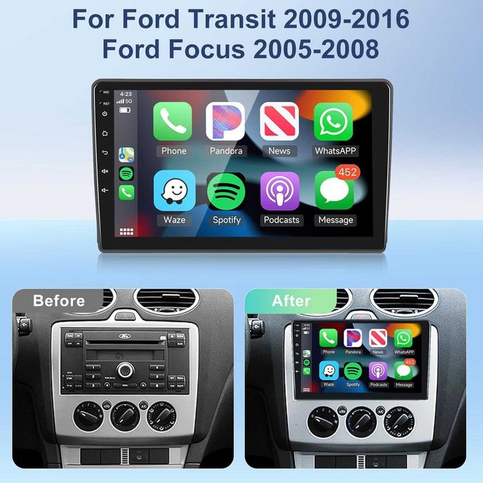 Мултимедия Двоен дин, Навигация, за Ford Focus, Ford Transit, CARPLAY, WAZE Android, Transit, Focus 2005-2016 година