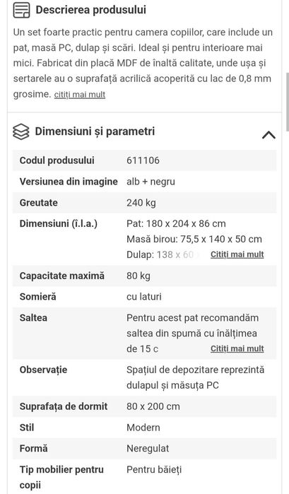Vand mobilier camera copilului