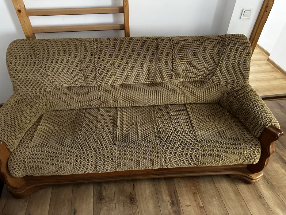 Set living canapea 3 locuri cu 4 fotolii din lemn masiv stejar