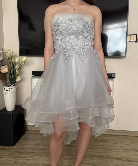 Нежна бална рокля-светлосиньо/сиво