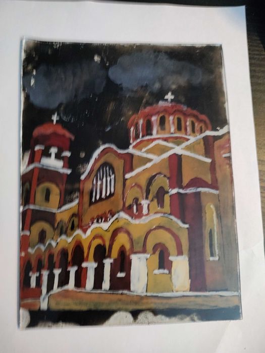Pictura sticla "Manastire"