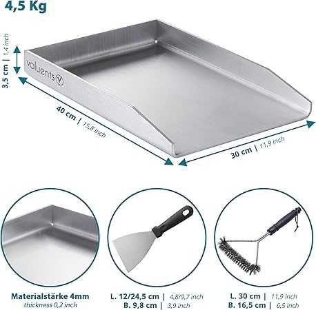 Plita groasă inox pt gratar pe carbuni, gaz sau electric,  44,5/26cm