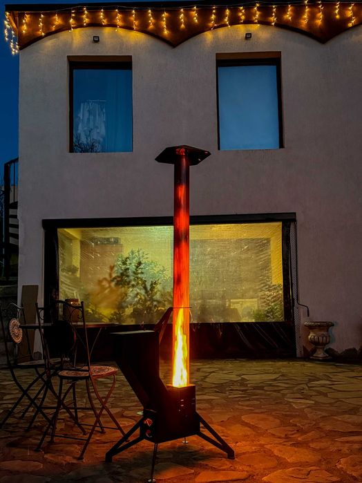 Soba cu flacara in tub de sticla 150 cm Incalzitor terasa peleti