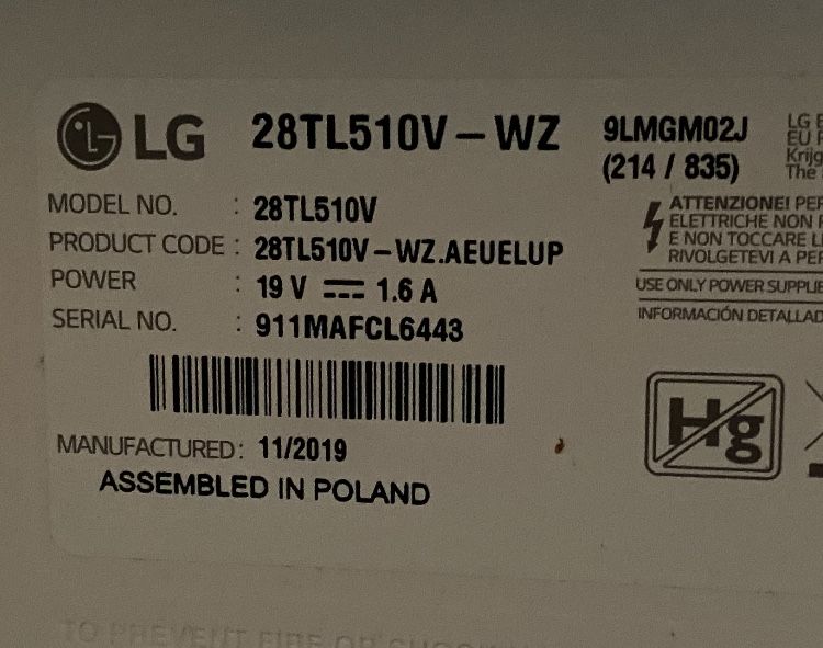 Placa de baza TV LG seria 28TL510V-WZ