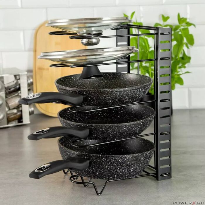 Suport, organizator pentru depozitarea tigailor, oalelor, capacelor,