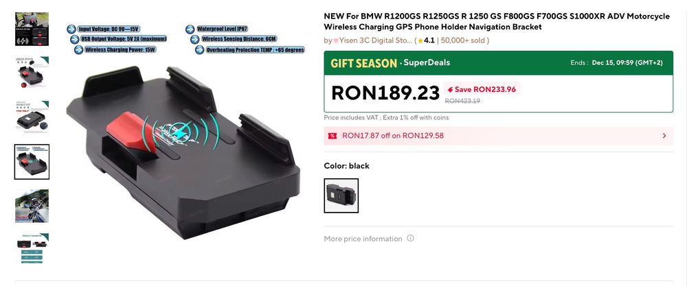 Suport Telefon Moto BMW Cu Incarcare Wireless