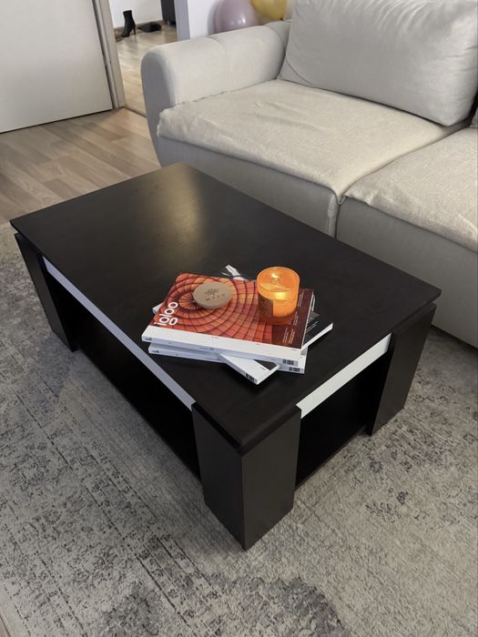 Măsută de cafea modernă maro cu alb - 100x60x42 cm