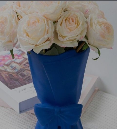 Vaza ceramica cu funda 24,5 cm, albastru inchis