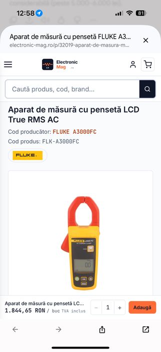 Set aparate masura: multimetru Fluke 3000 FC, clema ampermetrica Fluke a3000 FC si tester retea Goldtool. Toate cele trei aparate sunt utilizate.