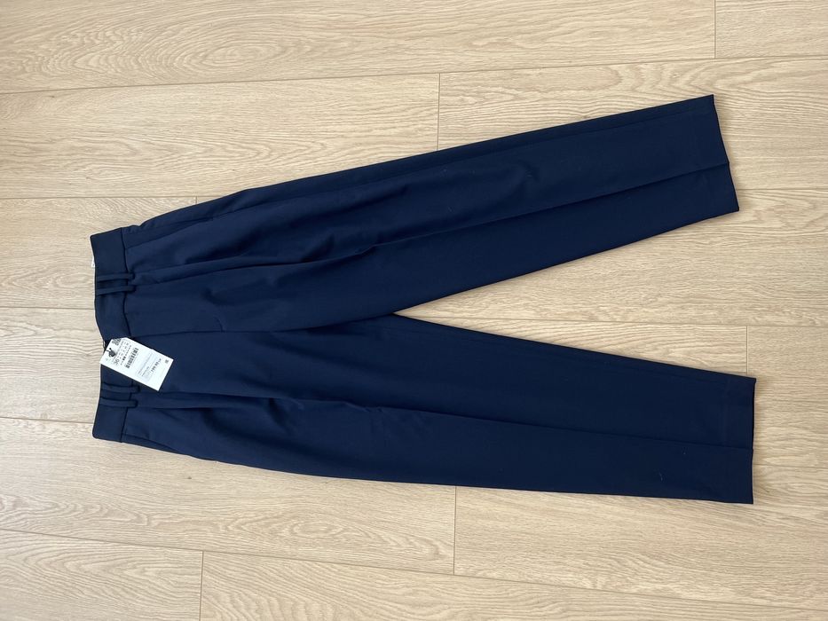 Pantaloni Zara de birou de stofa bleumarin