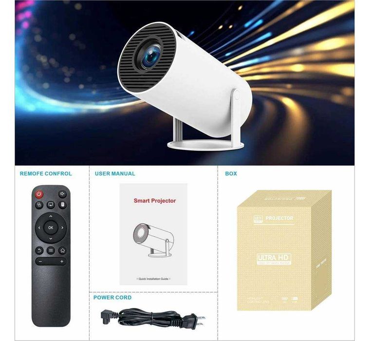 Смарт видео проектор, преносим, Android 11.0, Wi-fi, 1GB RAM, 8GB 4K