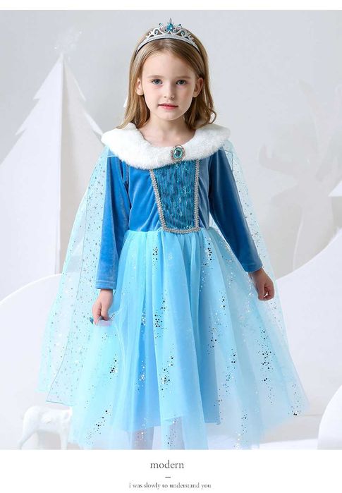 Rochie/rochita Elsa cu trena si  guler blanita