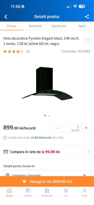 Hota Pyramis elegant , neagra , sticla curbata, 250 mc/h