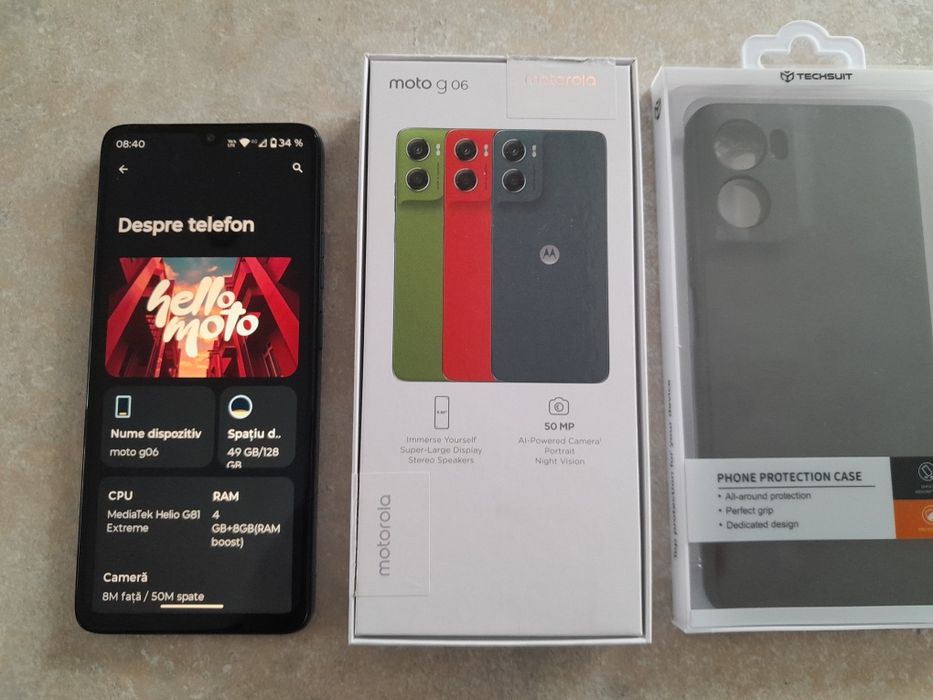 Vând/schimb Motorola G06, ecran 6,88 inchi, 4/128GB, 2 ani garanție.