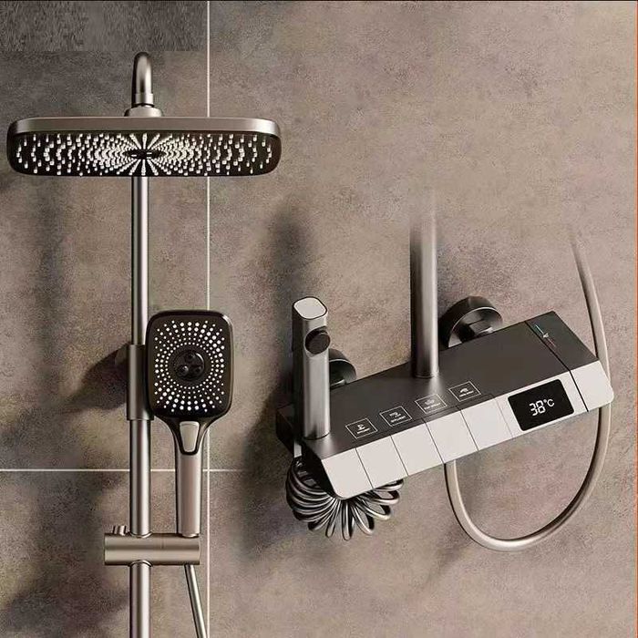 ПРОМОЦИЯ! Интелигентен термостатен душ за баня с дисплей бял черен сив