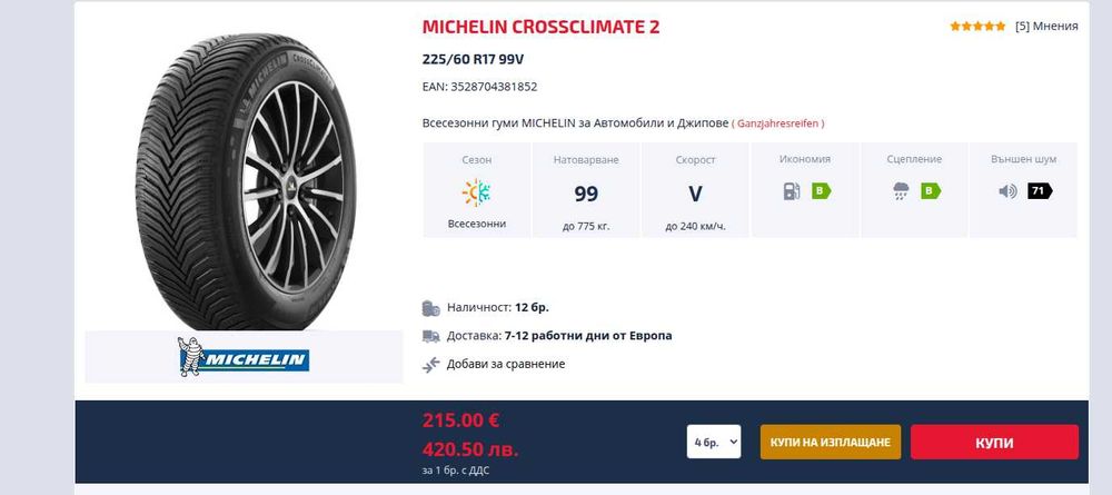 Гуми 2 бр - MICHELIN 225/60/17 - ДОТ 24