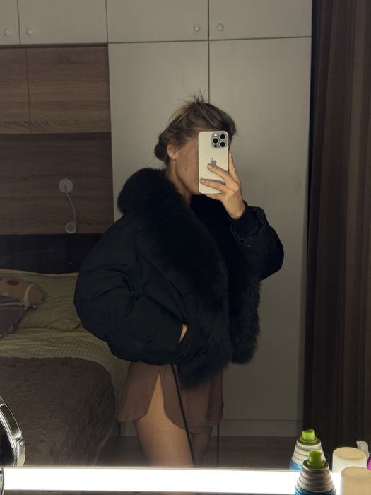 Парка черная натуральный мех