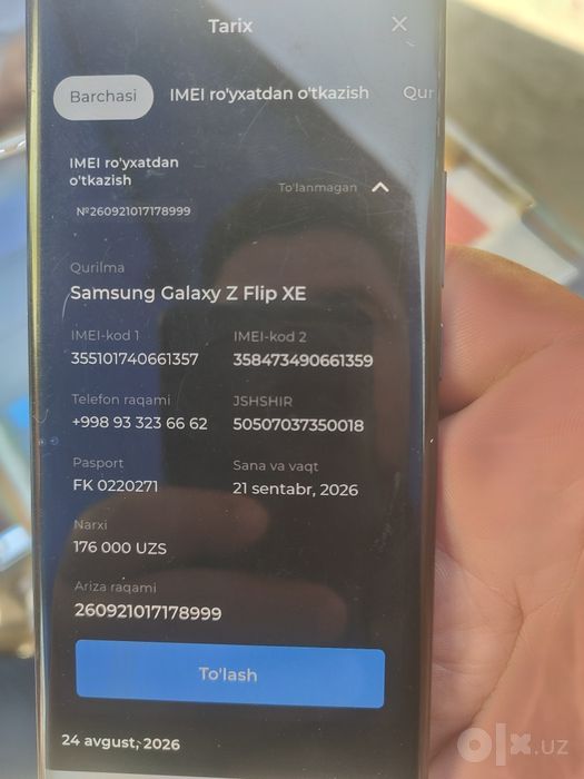 Galaxy z flip 7fe 5g yangi ishlatilmagan