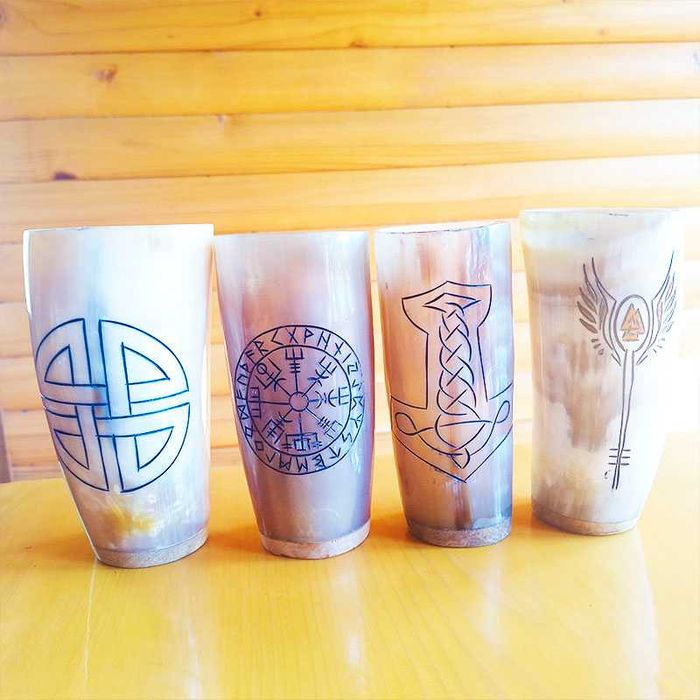 Чаша от естествен рог, викингска чаша,  античен рог за пиене