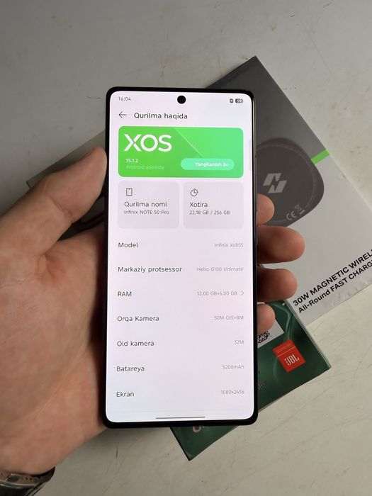 Infinix Note 50 Pro (24/256 GB) ideal holatda full karopka dacument