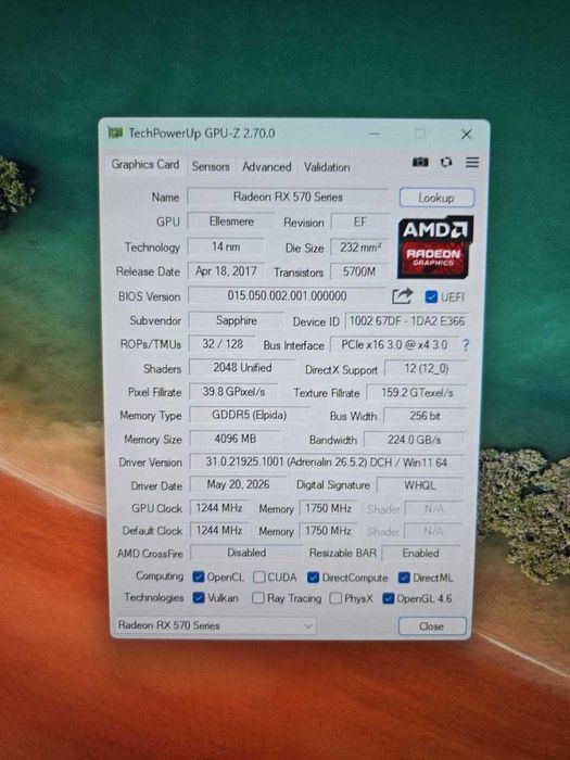 Placă video Sapphire Radeon RX 570 4GB GDDR5 – Testată, funcționează impecabil