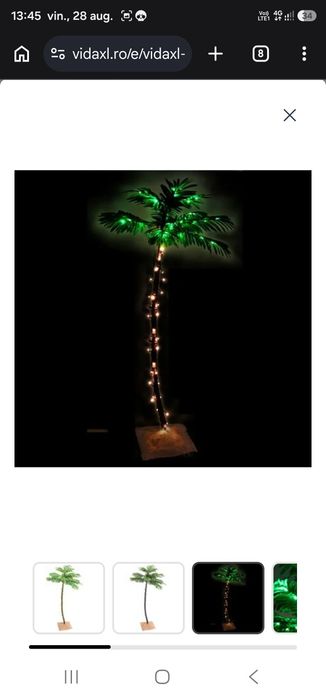 Palmier cu LED, 88 LED-uri alb calde, 150 cm