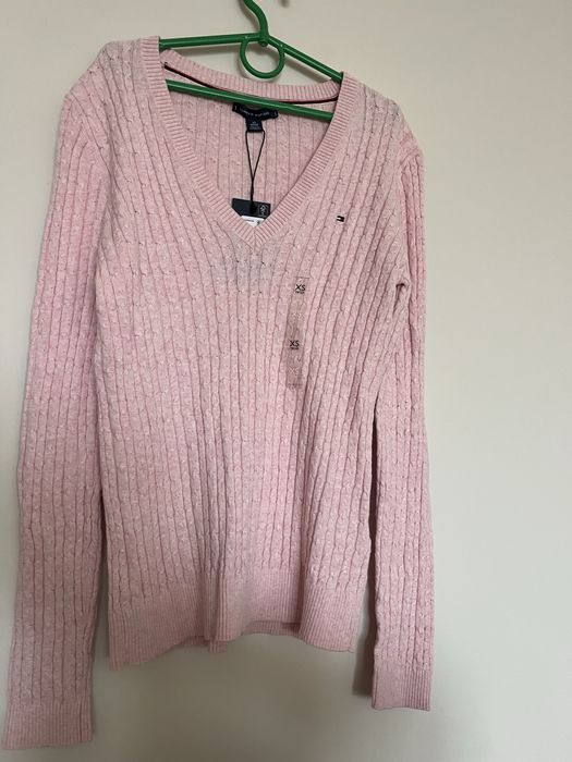 Pulover V neck pentru femei XS roz deschis slim fit  Tommy Hilfiger