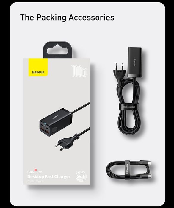 Baseus 100W GaN³ Pro 2U+2C Charger Desktop Laptop Fast Charger 4 in 1