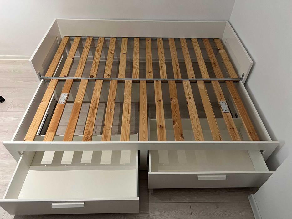 Divan, Ikea, BRIMNES, Cadru cu 2 sertare, alb, 80x200 cm, folosit