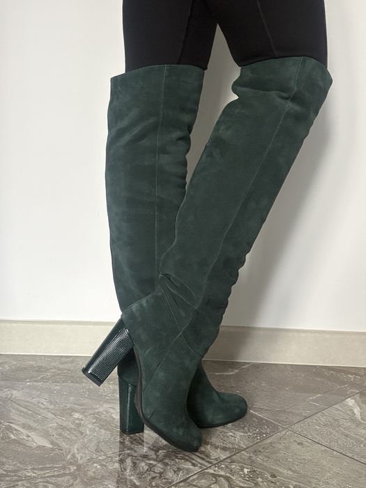 Дамски ботуши над коляното Естествен велур