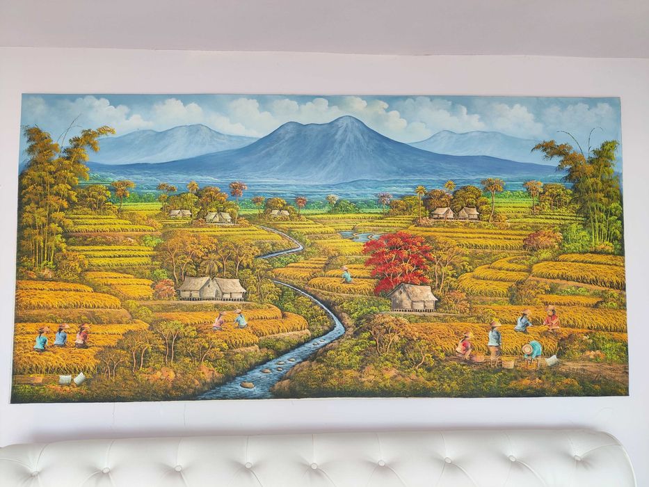 Огромна маслена/акрилна картина от Бали (200x100 см) със сертификат