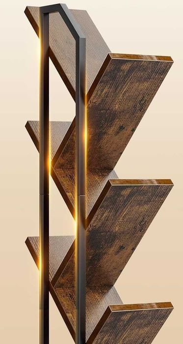 Масивна Библиотека с 6 рафта стабилна и ефектна от дърво + метал