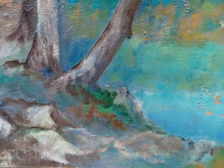 Tablou vechi - lac de munte - semnat Ghiata D