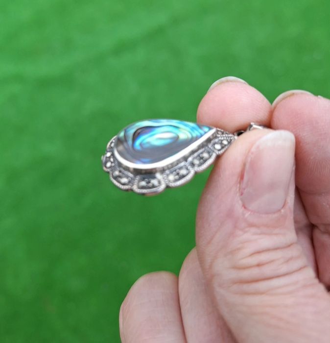 Set, brățară, pandantiv și inel - argint 925 cu abalone și marcasite